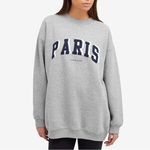 Anine Bing Heather Gray Sweatshirt with Navy Paris Print